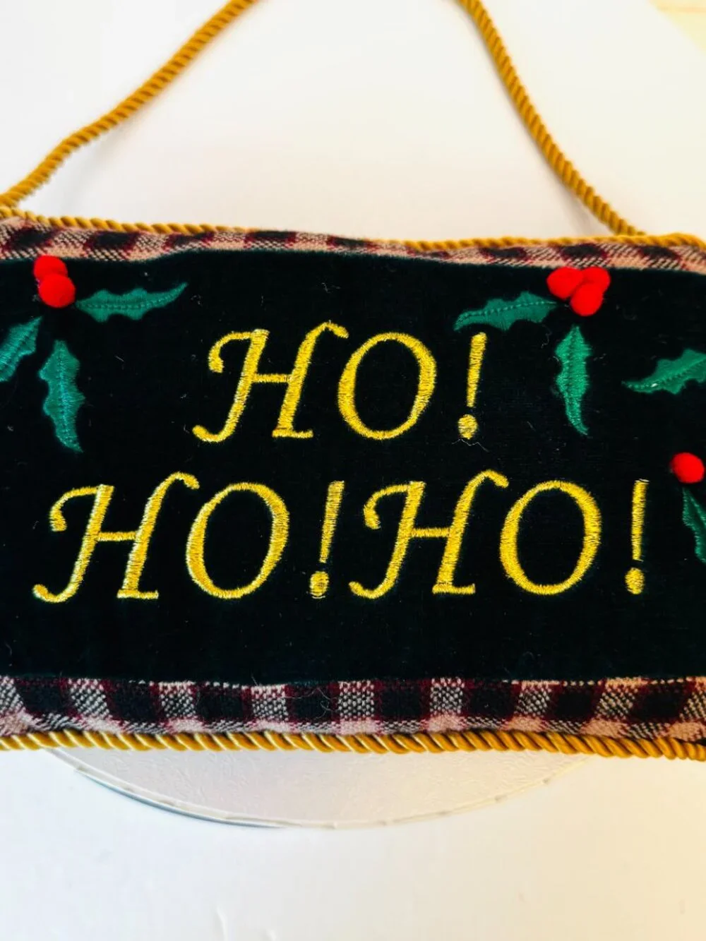 Vtg Velvet Christmas Pillow 10x6